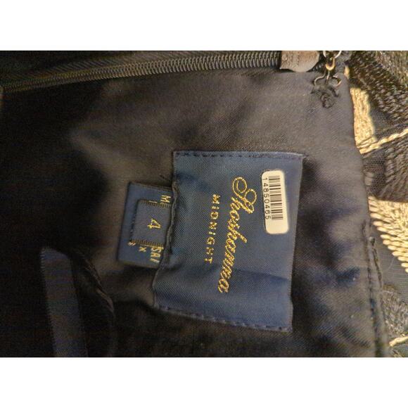 RTR Sz 4 Shoshanna Valerie Black Gold Leaf Strapless Bow Waist Midi Dress - Picture 9 of 9